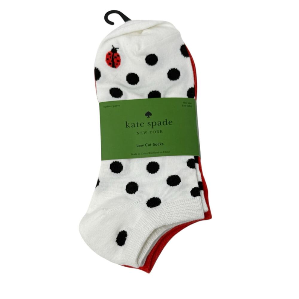 Kate Spade New York Polka Dot Low Cut Socks 3 Pack Ladybug Spring Gift Set NWT